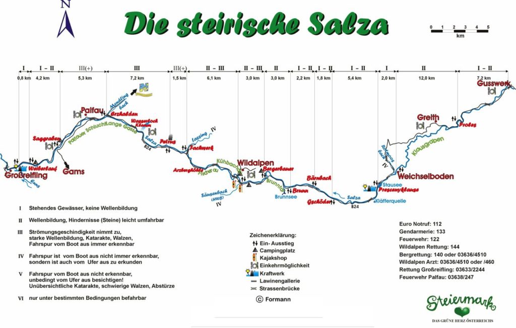 Streckenkarte der Salza mit Ein- und Ausstiegsstellen